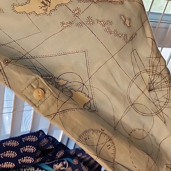 NWT Lands End Traditional Fit Lt Blue Radiance Map Print Linen Men's XL - Picture 9 of 11